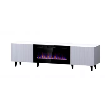 Spintelė TV su elektriniu židiniu Cama Meble PAFOS EF 180×42×49 cm, balta matinė