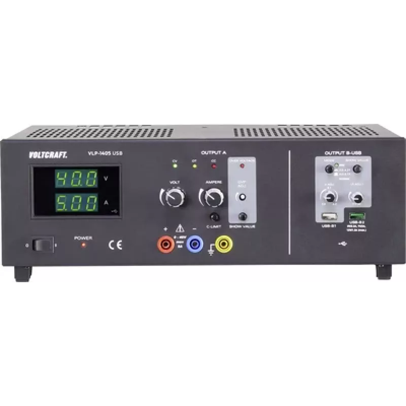 Laboratorinis maitinimo šaltinis VOLTCRAFT VLP-1405, reguliuojamas 0–40 V 0,01–5 A 233 W OVP, 3 išėjimai (VC-8146850)