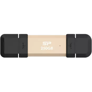 USB atmintukas Silicon Power DS72 250 GB, USB 3.2 Gen 2 Type-A / Type-C, aliuminis/guminis dangtelis, auksinis