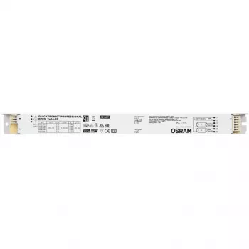Balastas / LED tvarkyklė Osram QTP5 2X14…35, tarnavimo laikas 100000 h, įėjimas 198–264 V, 50/60 Hz, 24 A, -20–50 °C, 30×360×21 mm