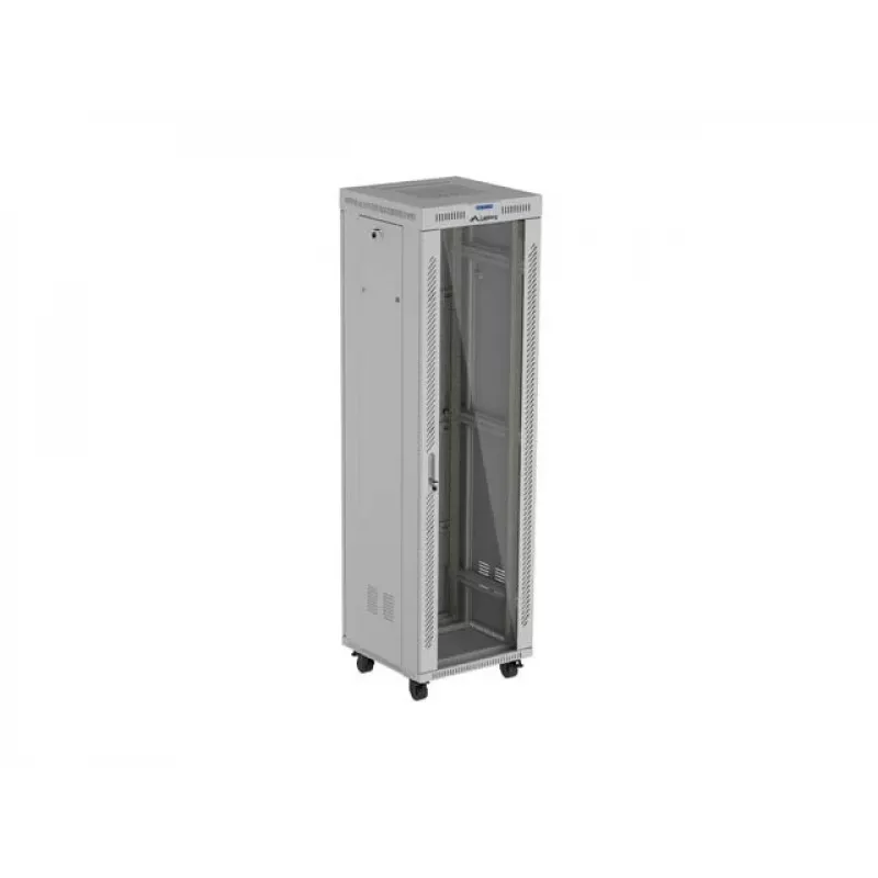 19 colių 42U LANBERG stovimas serverio spintos rėmas 600×600 mm pilkas su stiklinėmis durimis ir LCD (plokščioje pakuotėje)