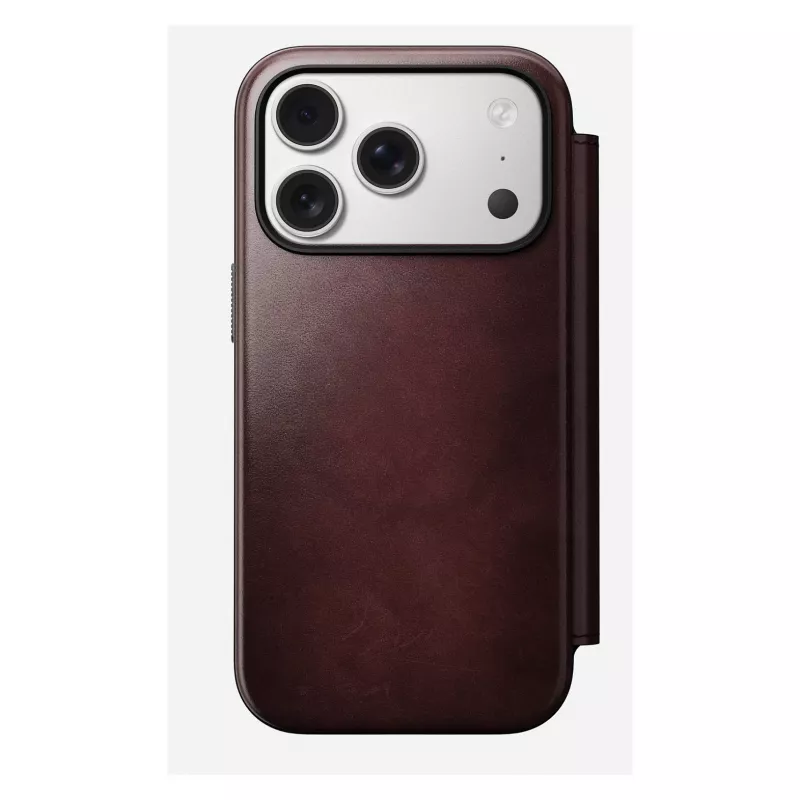 Dėklas mobiliesiems telefonams Nomad Modern Leather Folio, skirtas Apple iPhone 17 Pro, 6,3 colio (16 cm), odinis, bordo spalvos