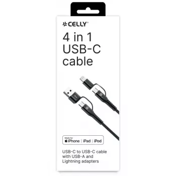 Celly 4-IN-1 laidas A+C į C+LIGHT 2M juodas