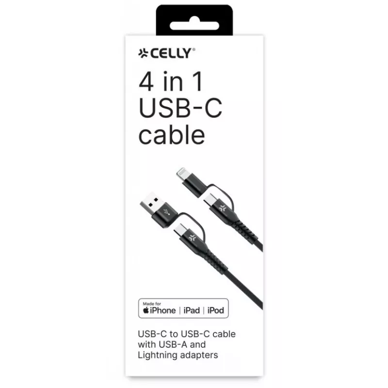 Celly 4-IN-1 laidas A+C į C+LIGHT 2M juodas
