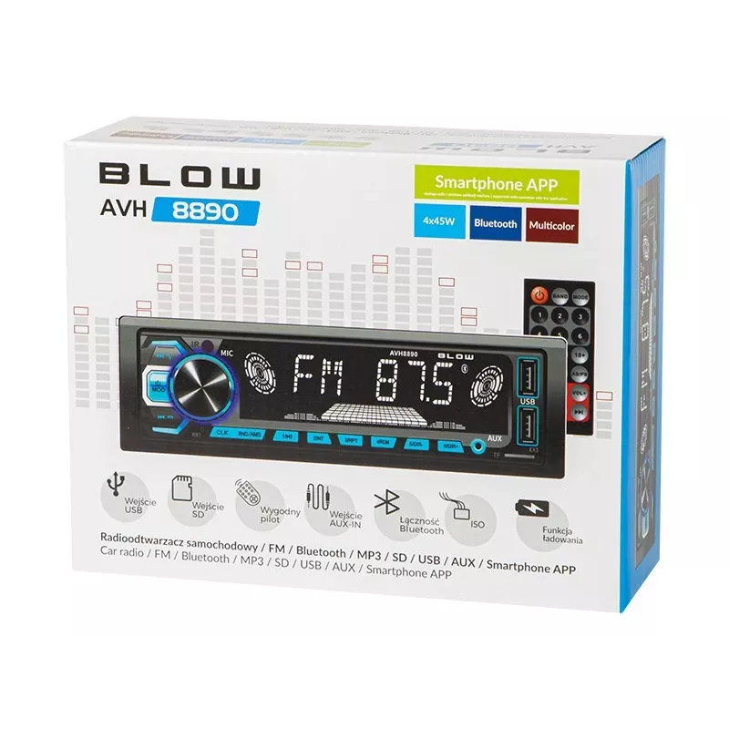 Automobilinis radijas BLOW AVH-8890 FM 45W su Bluetooth, USB, AUX ir LCD ekranu