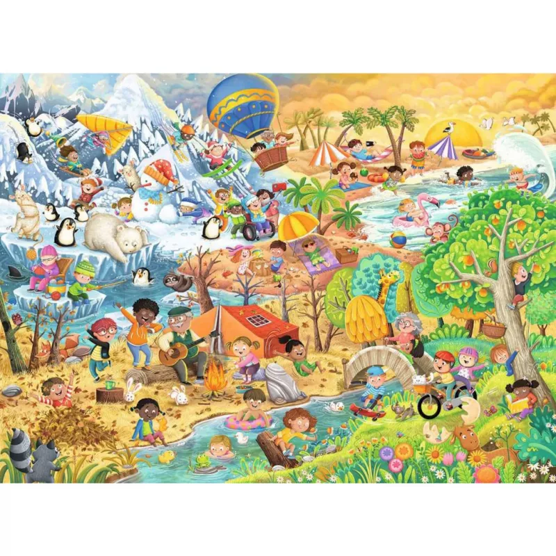 Dėlionė Ravensburger Four Seasons of Fun — 100 dalių, 2 mm storio