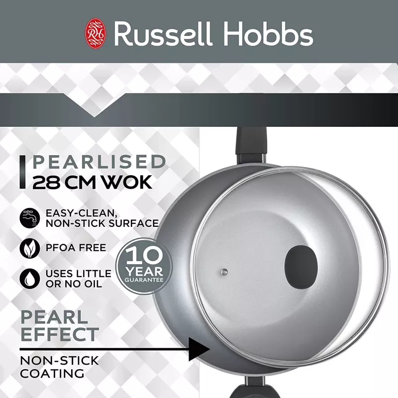 Wok Russell Hobbs RH01709EU 28 cm perlamutrinė nelipni keptuvė