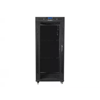Laisvai pastatomas stovas LANBERG FF01-6627-12BL 19 colių 27U 600x600 mm stiklinėmis durimis, 800 kg talpa