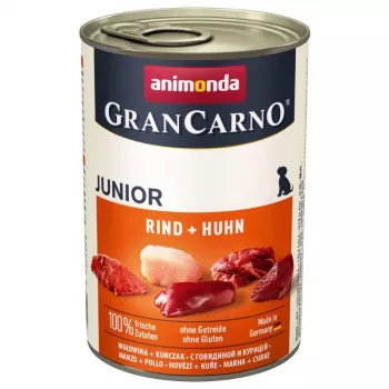 Šlapias šunų ėdalas Animonda GranCarno Original Junior – jautiena ir vištiena, 400 g skardinė, augimo laikotarpiui, be glitimo ir sojos