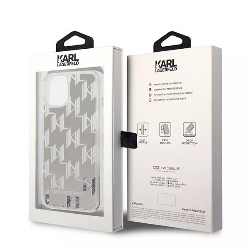 Karl Lagerfeld KLHCP14MLMNMS iPhone 14 Plus 6,7″ kietas dėklas sidabrinis / sidabrinis Liquid Glitter Monogram