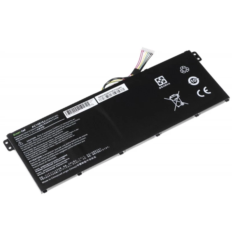 Baterija Green Cell AC52, skirta Acer Aspire E11 ES1-111M ES1-131 E15 ES1-512 Chromebook CB3-111 CB5-311, 11,4V 2200mAh Li-Ion, 3 elementai, juoda