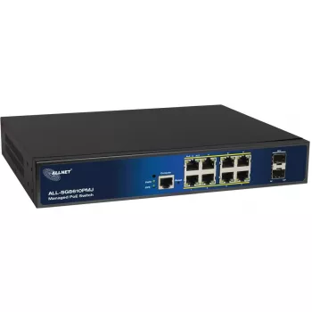 Valdomas 10 prievadų PoE jungiklis ALLNET ALL-SG8610PMJ su 8 PoE+ prievadais ir 2 magistraliniais prievadais