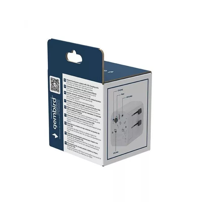 Universalus kelioninis adapteris GEMBIRD TPA-EU2A12-01-W 12W USB maitinimo adapteris tarptautiniams lizdams