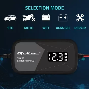 Baterijų įkroviklis QOLTEC 52492 12V 2A su mikroprocesoriniu valdymu ir elementų regeneracija