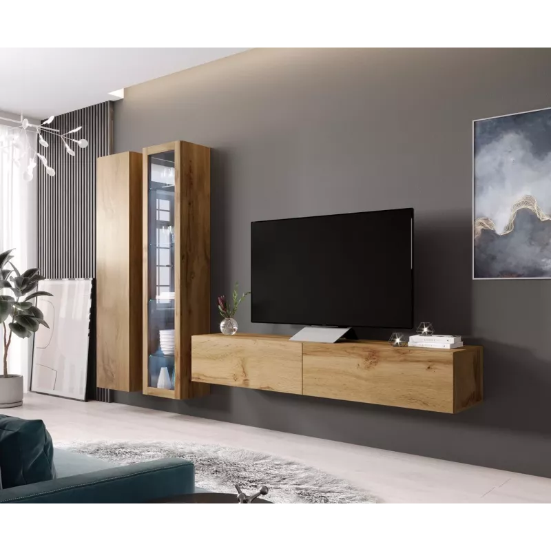 Vitrina sieninė Cama Meble VIGO 180 – stiklinė spintelė, 1800×400×300 mm, ąžuolas wotan