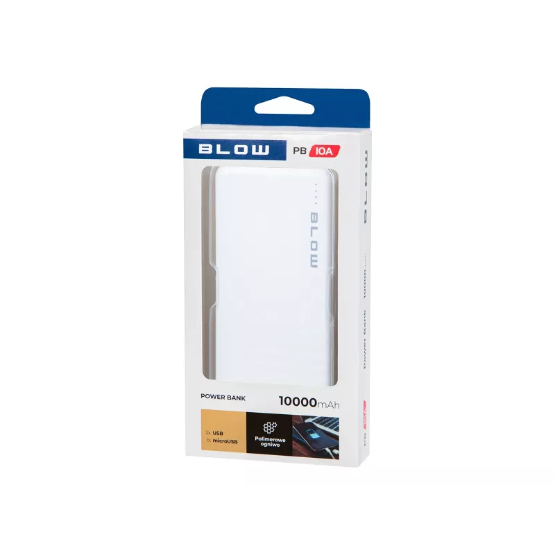 Nešiojamas įkroviklis BLOW PB10A 10000 mAh (37 Wh), 2x USB-A, 22,5 W, Micro-USB