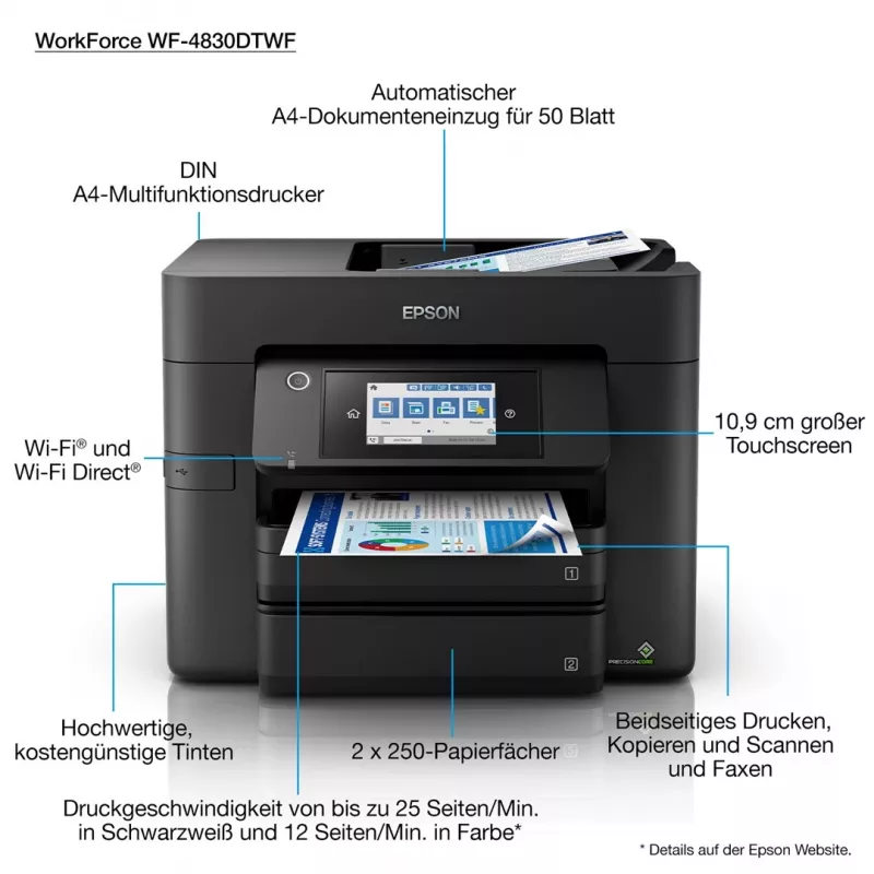 Daugiafunkcinis rašalinis spausdintuvas Epson WorkForce Pro WF-4830DTWF A4, 4800x2400 DPI, 36 ppm, Wi-Fi