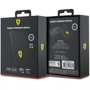 Ferrari Powerbank FEPB5MNCAK 15W 5000mAh Juoda/juoda Metalinis Logotipas MagSafe