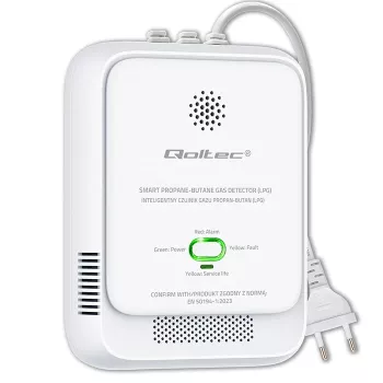 Dujų nuotėkio detektorius QOLTEC 52652 – propano/butano (LPG) jutiklis, 85 dB signalas, LED indikatorius