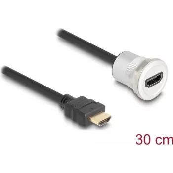 HDMI kabelis DeLOCK 88180 0,3 m HDMI A tipo vyriškas į moterišką juodas sidabrinis
