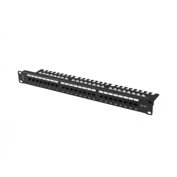 PATCH PANEL 24 PORT 1U 19 CAT.6A UTP SU KABELIŲ TVARKYTOJU JUODAS LANBERG