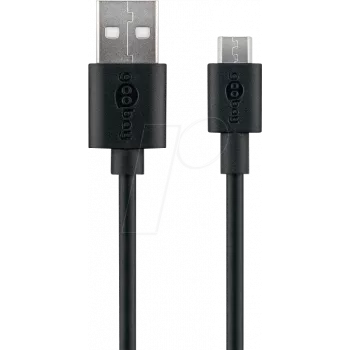 Goobay Micro USB įkrovimo ir sinchronizacijos laidas, juodas, 2 m – Android įrenginiams (38660)