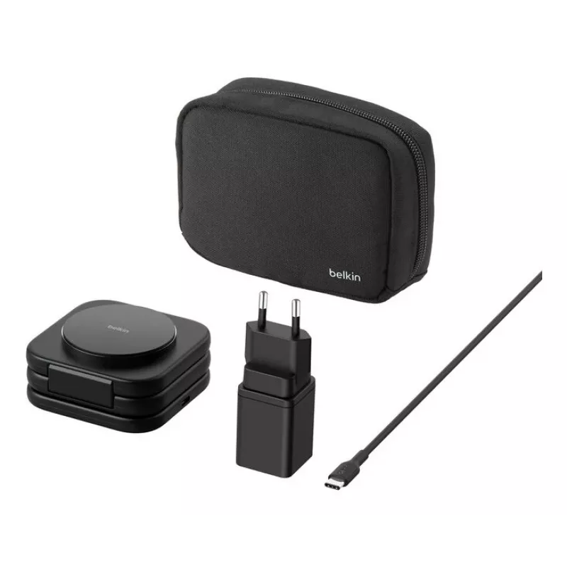 Belkin BoostCharge Pro Qi2 3 viename sulankstomas magnetinis belaidis kelioninis įkroviklis, juodas, 15 W