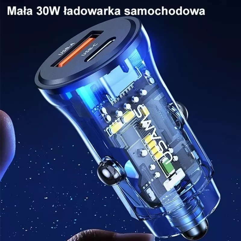 Automobilinis įkroviklis usams CC164CC01 30W su 1×USB-A ir 1×USB-C greitajam įkrovimui
