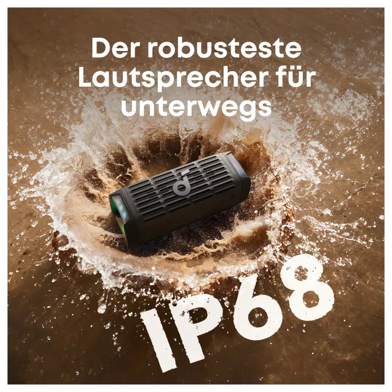 Nešiojamas Bluetooth garsiakalbis ANKER Soundcore Boom 3i juodas, atsparus, IP68, 50W, BassUp, 16h veikimo laikas, šviesų šou, TWS stereo