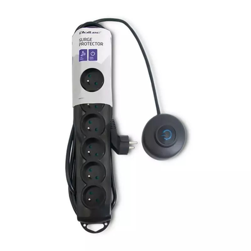 Qoltec 50171 apsauginis nuo viršįtampių filtras 7 kištukiniai lizdai 230V 1.5m juodas