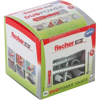 Fischer DuoPower 10x50 S kaištis su varžtu, 25 vnt.