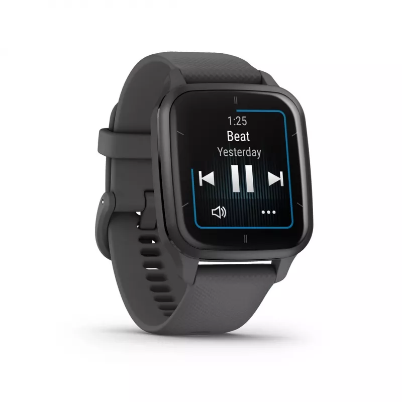 Išmanusis laikrodis GARMIN Venu Sq 2 — 1,4 colio AMOLED, 40 mm korpusas, pilkai sidabrinis, GPS, SpO2, NFC