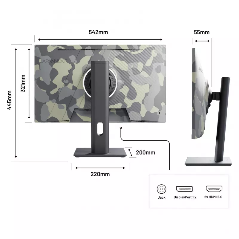 JAPANNEXT JN-IPS238FHD200F-HSP-CAMO monitorius 61 cm (24 colių) 1920 x 1080 pikselių Full HD LCD juodas