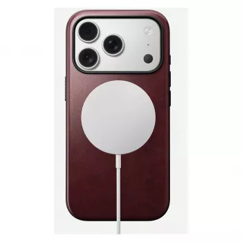 Mobiliojo telefono dėklas Nomad Modern Leather Case, skirtas iPhone 17 Pro, oda + TPU + PC, tinka 16 cm (6,3 colio) ekranui, Bordo spalva