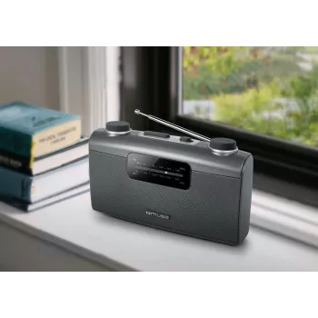Nešiojamas radijo imtuvas Muse M-058 R – AM/FM, sukamas garsumo reguliatorius, baterija arba tinklas (230V, 50Hz), juodai pilkas