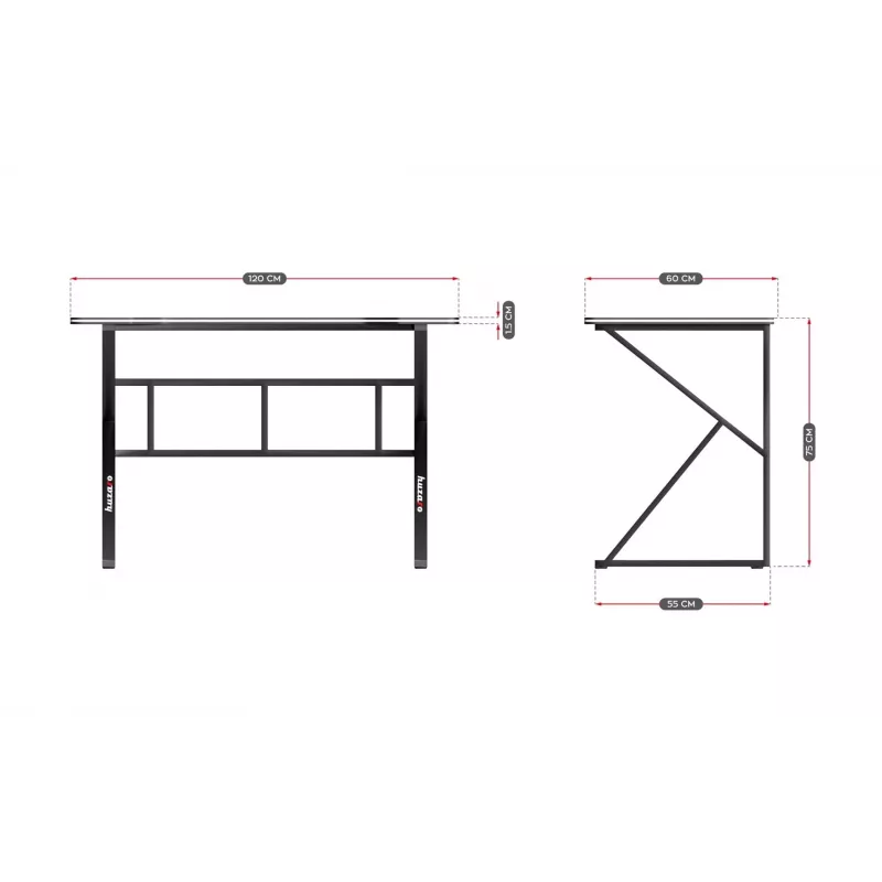 Žaidimų stalas huzaro Hero 1.6 juodas – MDF/anglies stalviršis 1200×600×750 mm, metalinis rėmas