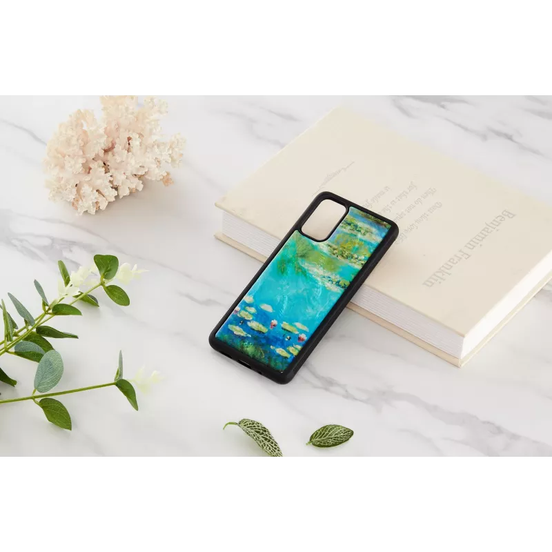 Dėklas iKins Samsung Galaxy S20+ – juodas su vandens lelijų raštu