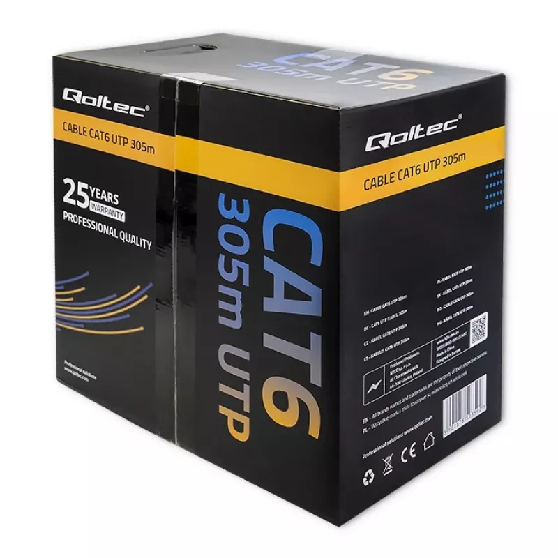 Qoltec 50359 Cat.6 UTP tinklo kabelis, 305 m, pilkas, PVC