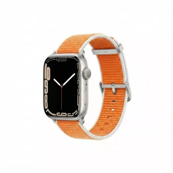 Pakeičiamas dirželis GUAN Premium Pro, skirtas Apple Watch – oranžinis/baltas – tinka 38/40/41/42 mm