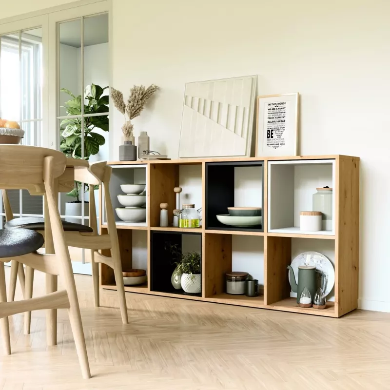 Knygų lentyna Top e Shop MALAX 2X4 ARTISAN, natūrali mediena, 8 lentynos, 1470×300×750 mm