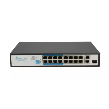 Switch Extralink VIRTUS V3 Unmanaged L2 16x Fast Ethernet (10/100) PoE 1U Juodas