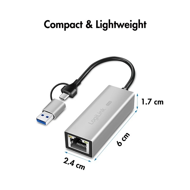USB-A/-C prie 2,5G Ethernet adapteris, pilkas