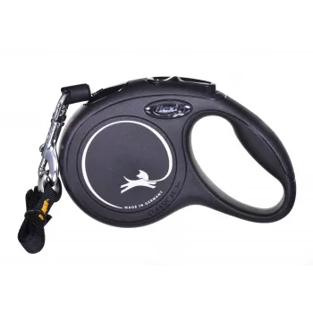 Ištraukiamas pavadėlis Flexi New Classic Cat XS 3 m – virvelinis pavadėlis mažiems augintiniams, juodas, maks. apkrova 8 kg