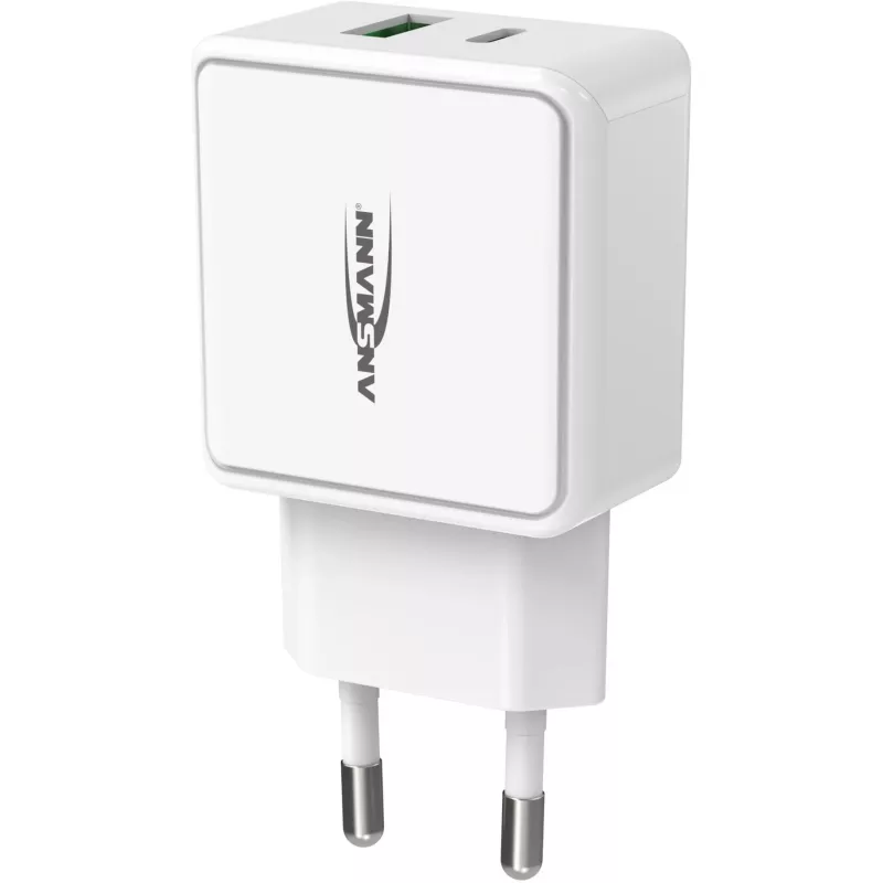 ANSMANN HC218PD - maitinimo blokas - 18 W - 3000 mA - PD, QC 3.0 - 2 išvesties prievadai (USB, USB-C) - baltas (1001-0111)