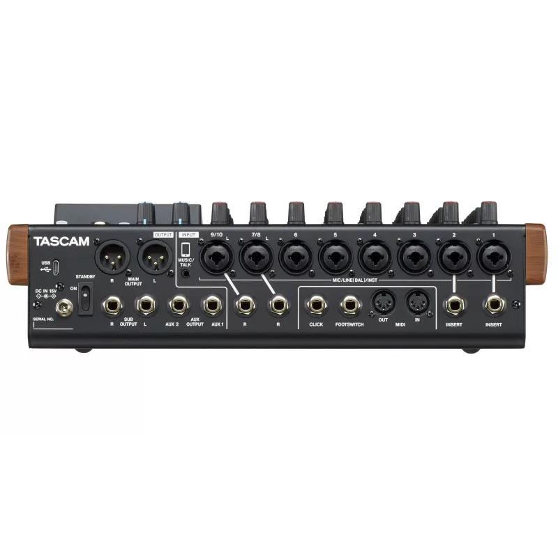 Mikseris Tascam Model 12 – 12 kanalų analoginis/digitalinis mikseris, 24 bitų, 48 kHz, USB-C, SD kortelė, Bluetooth 5.0