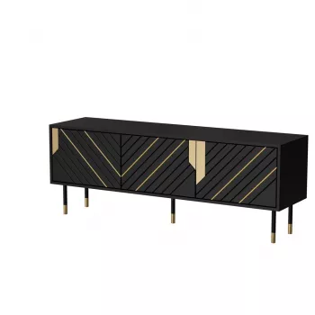TV spintelė Cama Meble MOUNTAIN 154x40x55 cm – juoda ir auksinė
