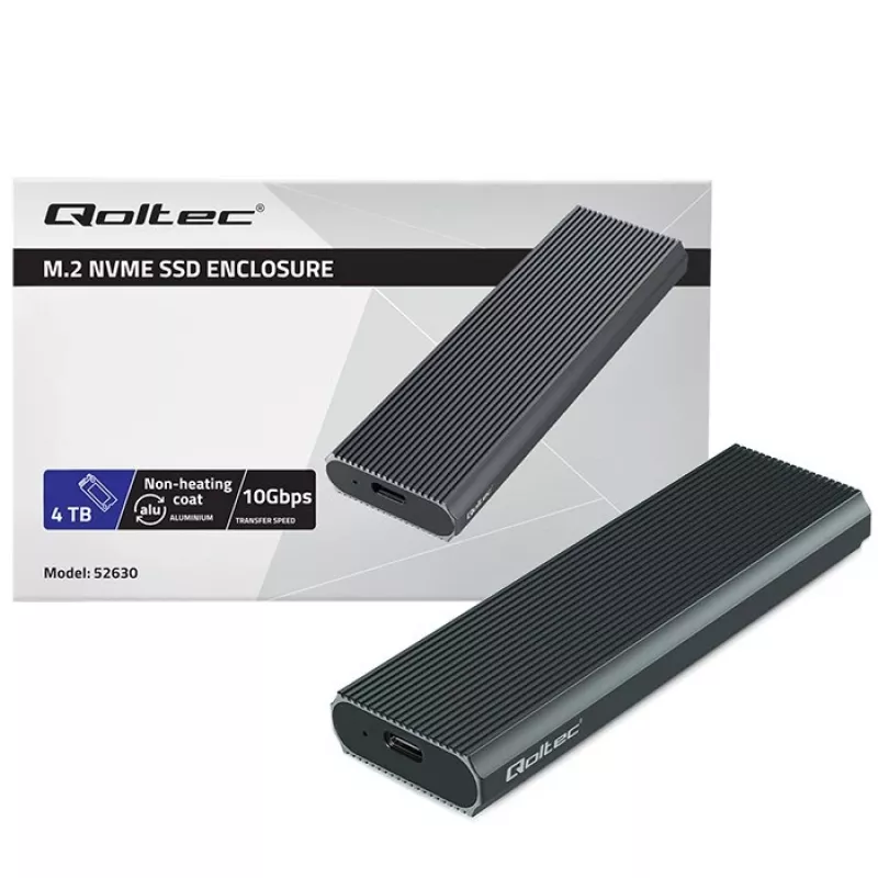 Išorinis M.2 NVMe SSD dėklas QOLTEC 52630 — USB 3.1 Gen2 10Gb/s, skirtas M.2 NVMe diskams