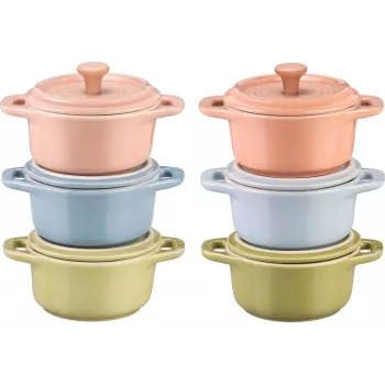Set 6x Mini Cocotte apvali 10 cm, įvairiaspalvė