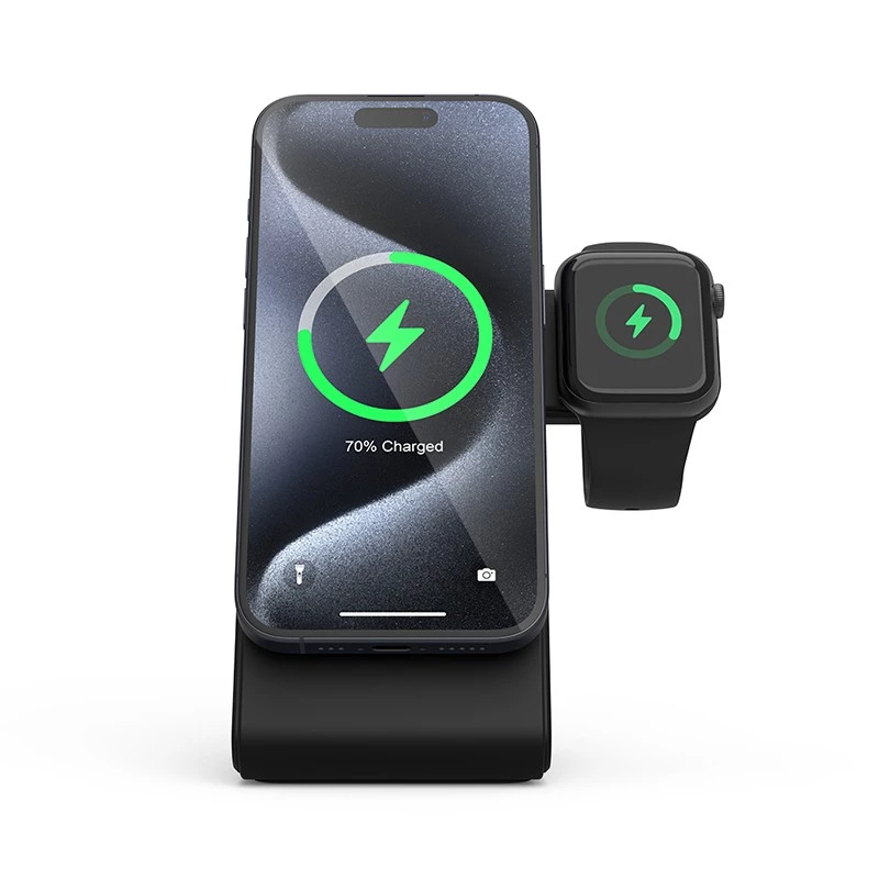 Vidinis įkroviklis Crong CRG-MSPS-BLK išmaniesiems laikrodžiams juodas Lightning USB belaidis