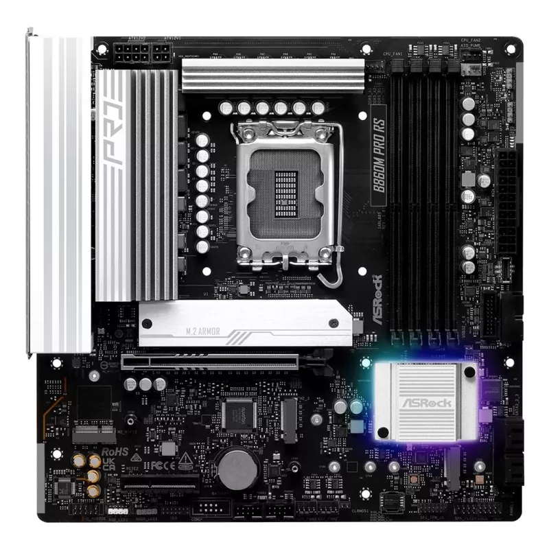 Pagrindinė plokštė ASROCK B860M Pro RS — Intel B860, LGA 1851, micro ATX, DDR5, 4× DIMM, 2.5Gb LAN, 1×PCIe5 x16